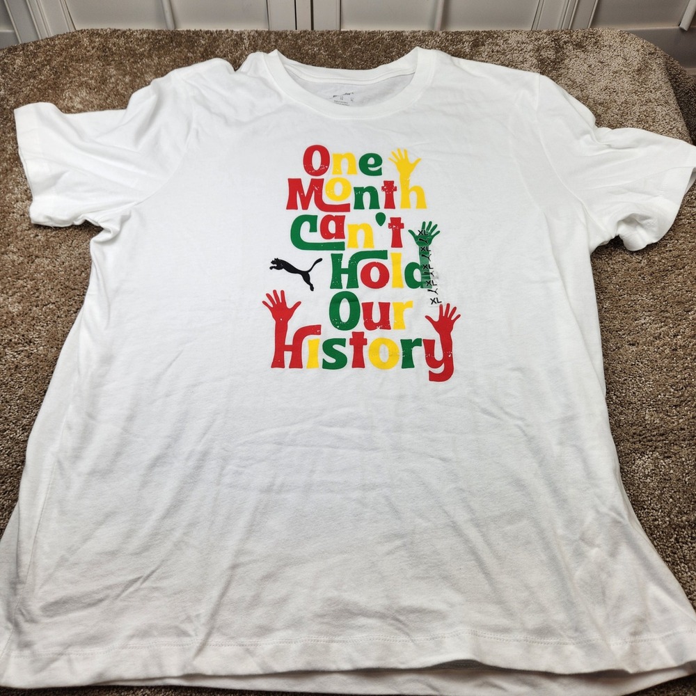 Puma Mens Black History Month T-Shirt White XL One Month Cant Hold Our History